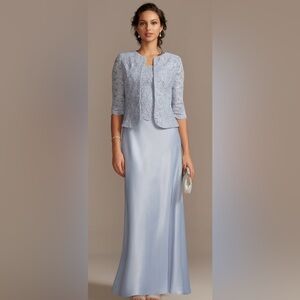 New ALEX EVENINGS Sequined Lace Dress & Jacket Hydrangea Size 10